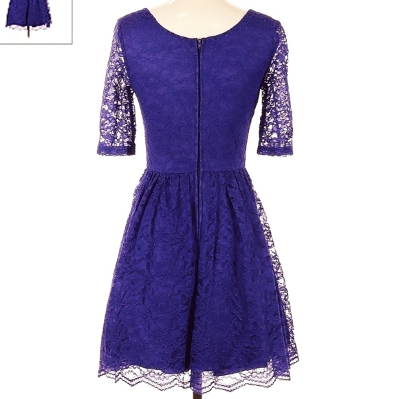 Jodi Kristopher Elegant Purpley Blue Lace Dress Sheer Sleeves Junior's Size 5 - Picture 2 of 6